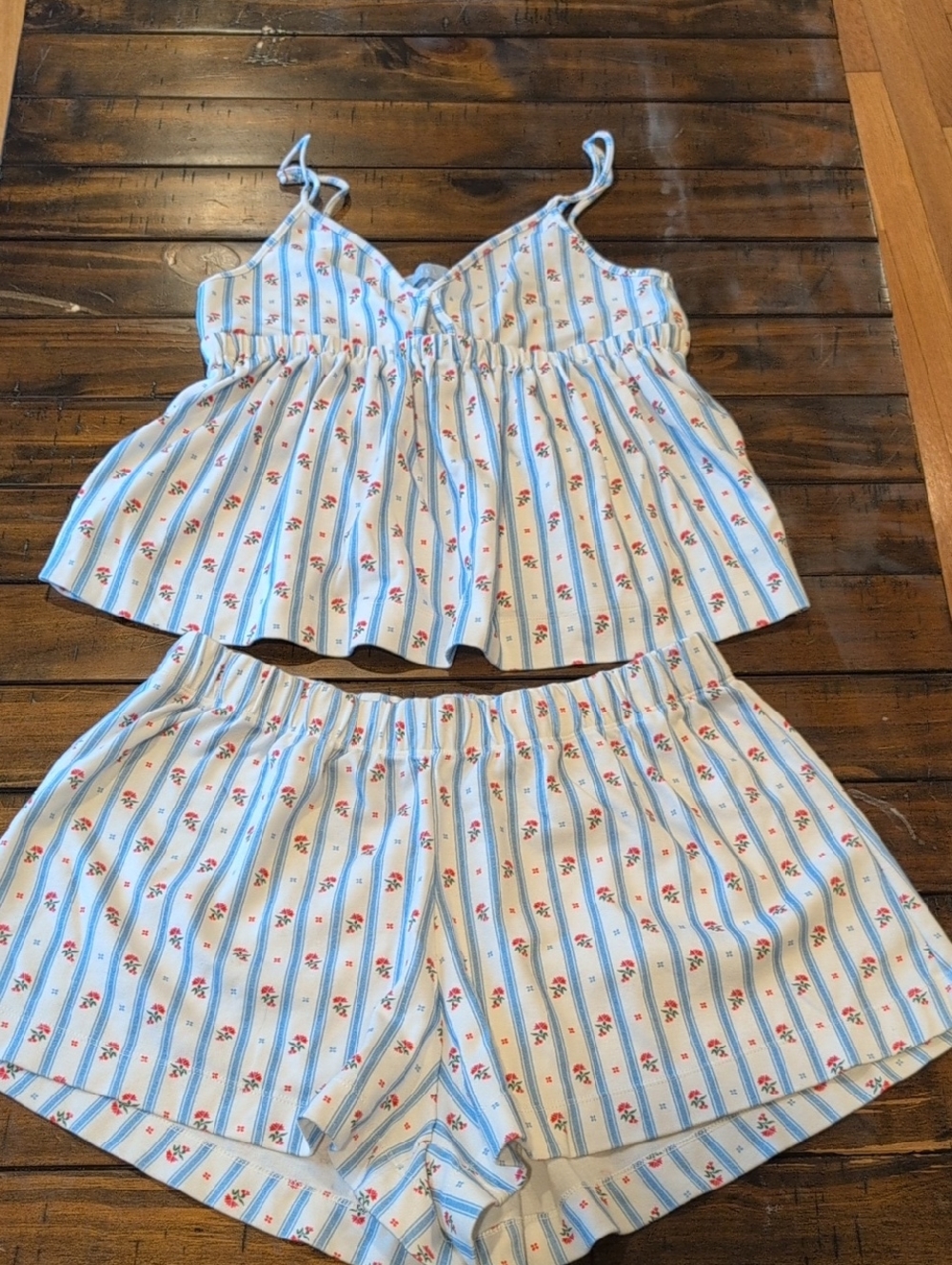 Hill House Blue & White Striped Floral Pajama Set
